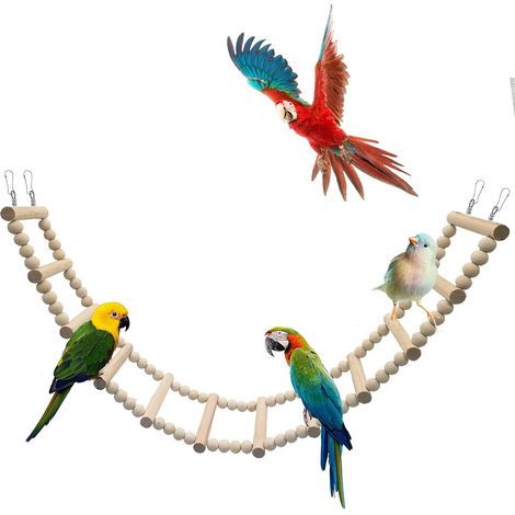 Échelle en Bois pour Oiseaux, Pont Balançoire pour Perruches et Perroquets, Jouet d'escalade pour Petits Animaux, Accessoire de Cage pour Hamsters, Écureuils, Rats, Conures, Calopsittes et Perruches (1/5)