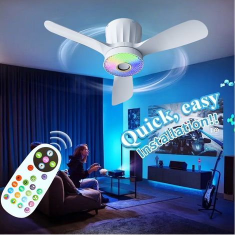 Ventilateur de plafond 60cm avec éclairage, télécommande/application, ventilateur de plafond intelligent avec haut-parleur musical, 3 vitesses (1/4)