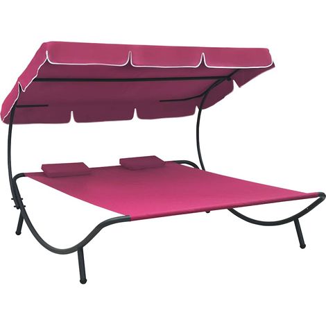 vidaXL Tumbona de jardín con toldo y cojines rosa (1/5)