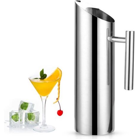 Jarra de agua de acero inoxidable con compartimento para hielo - Para servir bebidas frías - 1L/1.5L/2L (1/5)