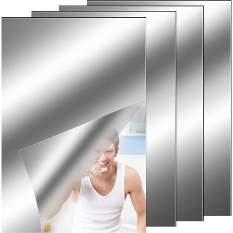 Film Miroir Autoadhésif - 4 Pièces 20 x 30 cm - En PET Souple Non Verrier - Pour Décoration Murale Intérieure Lisse (1/5)