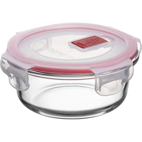 Tatay Contenitore per Alimenti, in Vetro, Ermetico, Capacità 0,4L, Coperchio a clip, Senza BPA, Adatto a microonde, Forno, Congelatore e lavastoviglie, Colore Rosso. Misura 13,7 x 13,7x 6,2 cm (1/5)