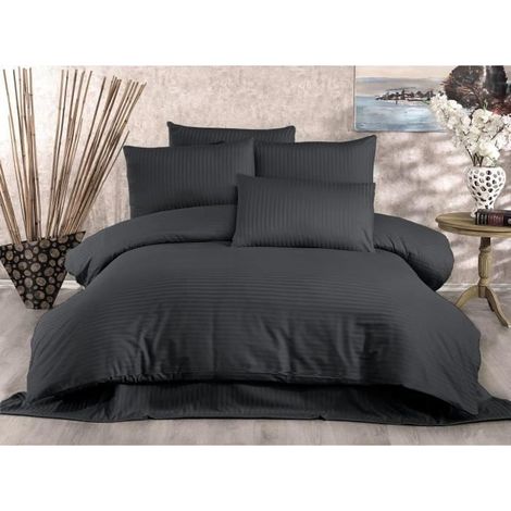 Bettwäsche - 1 Bettdeckenbezug 220x240 cm + 2 Kissenbezüge 60x60 cm - 70% Polyester, 30% Baumwolle - Anthrazit