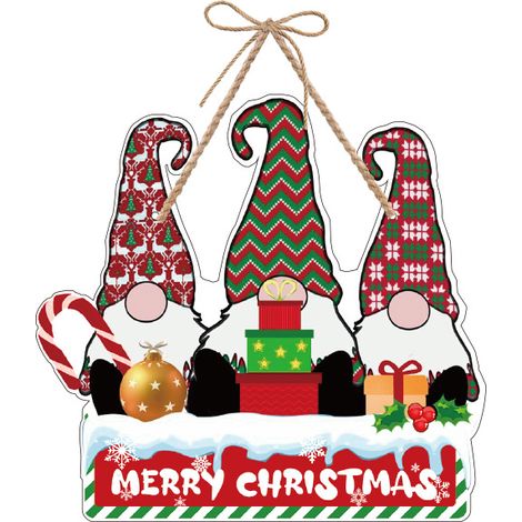 Panneau décoratif suspendu trois lutins de Noël, design scandinave avec bonbons et cadeaux (1/3)