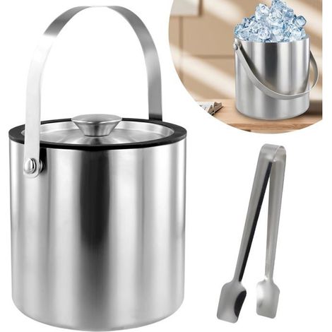 Seau à glace avec couvercle et pince à glace - 2 litres Idéal pour rafraîchir bières, cocktails, bars et fêtes (1/5)