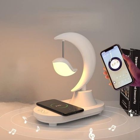 Veilleuse LED 3 en 1 avec audio Bluetooth et fonction de chargement sans fil, lumière d'ambiance romantique et colorée pour la tête de lit (Remarque : Bluetooth (1/5)