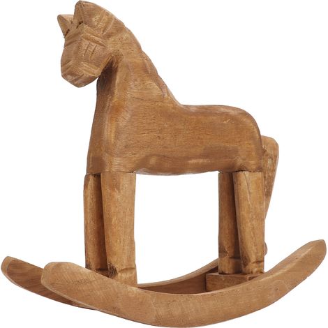 Cheval à bascule décoratif en pin fait main Jouet poney en bois Étagère de chevet, bibliothèque ou bureau