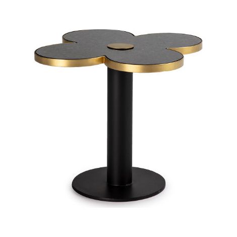 Table basse design trèfle à 4 feuilles granit noir et metal noir (1/3)