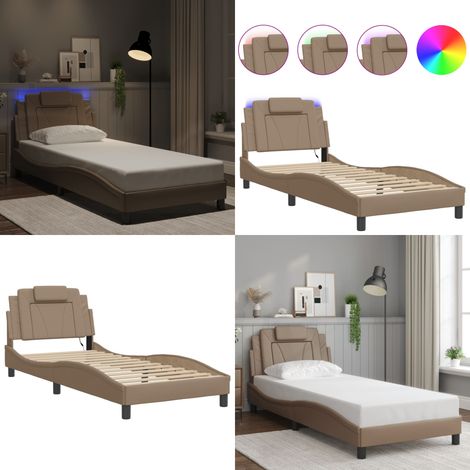 Cadre de lit Viana avec LED sans matelas cappuccino 80x200 cm - Cadre de lit avec tête de lit - Coussin de tête de lit (1/5)