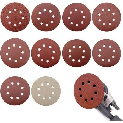 Disque Ponçage 100pcs - Abrasifs 125 mm, Grain 80/180/240/400/800/1000/1200/1500/2000/3000, Ponçage Polissage Dérouillage (8 trous),de (1/4)