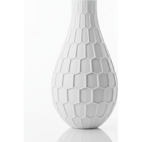 Vase décoratif géométrique blanc élégant à motif hexagonal (1/3)