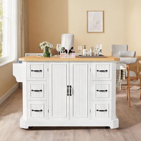 Îlot de cuisine roulant avec rangements 120 x 45 x 91 cm blanc (1/5)
