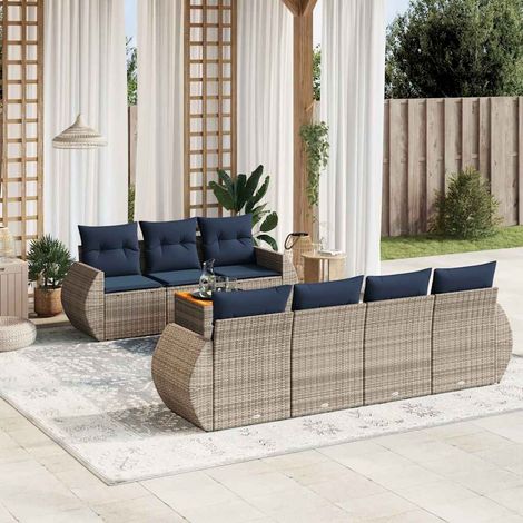 8-teiliges Gartensofa-Set mit Kissen, grau, Polyrattan (1/5)
