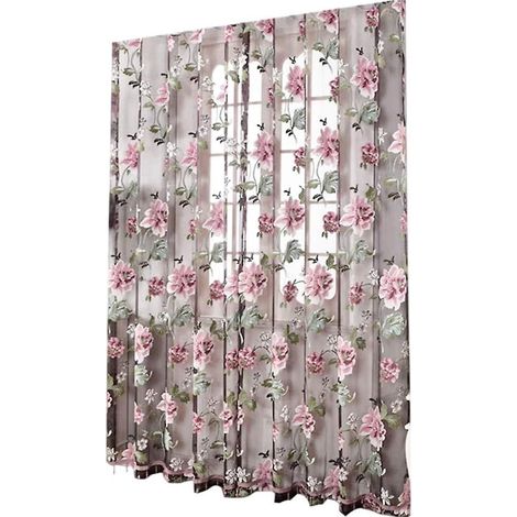 Ensemble de rideaux de porte en tulle à motif pivoine - Panneaux drapés floraux élégants pour porte et fenêtre, 2 pièces, 100 x 200 cm (1/5)