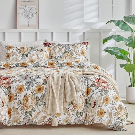 Ensemble de literie King-Size 200x200 cm avec motif floral, microfibre, 3 pièces
