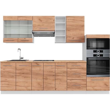 Cucina componibile Fame-Line, Rovere dorato/bianco, 280 cm , PL Rovere, Vicco