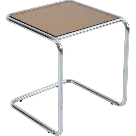 Table basse carrée L50 cm en métal et en verre marron