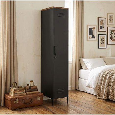 Armario metálico con cerradura 183 x 46 x 35 cm, 4 estantes ajustables, negro DESVIAE (1/5)