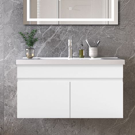 AICA Bathroom 790x450x400mm Wall-mounted Vanity Unit,Matte White MDF Double-door,Detachable Soft Close + Ceramic Basin (1/5)