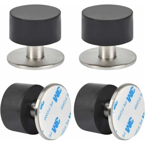 Set of 4 stainless steel door stops – 3M adhesive or screw mounting – High-density shock-absorbing rubber – For various surfaces (1/5)