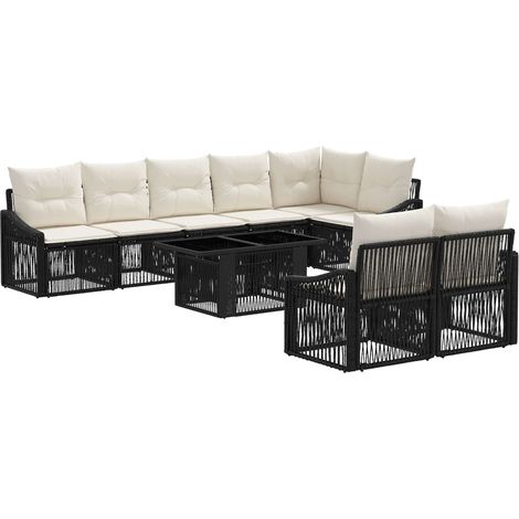 Conjunto de sofás de jardín 9 uds. Negro y Blanco Crema vidaXL (1/5)