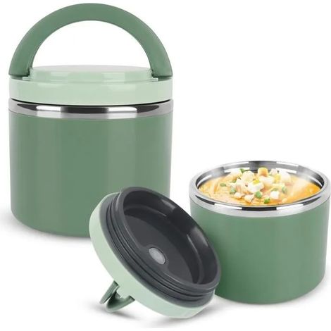 Boîte Alimentaire Isotherme - Thermos - 1L - Acier Inoxydable - Vert - Portable et Étanche (1/4)