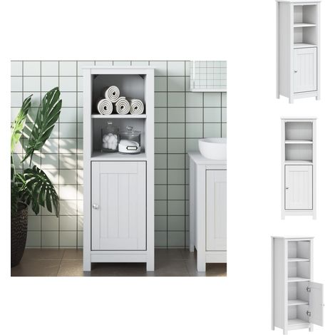 Armoire de salle de bain BERG blanc 40x34x110 cm pin massif - Armoire De Salle De Bain - Meuble Salle De Bain - Rangement Salle De Bain - Armoire Blanche - Bois Massif (1/5)