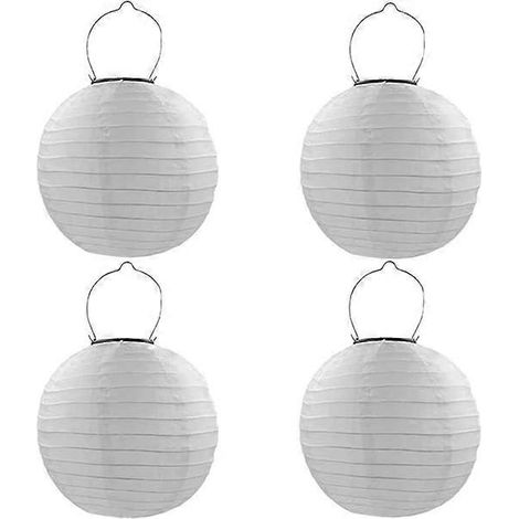 Lampe solaire d'extérieur - Lot de 4 lanternes solaires de 20 cm, en nylon blanc chaud, décoratives, idéales pour le jardin, la terrasse, le balcon, les mariages et les anniversaires. (1/5)