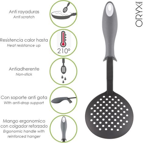 Espumadera Cocina Nylon Con Mango Antigotas Engomado 35 x 11,7 cm. (1/5)