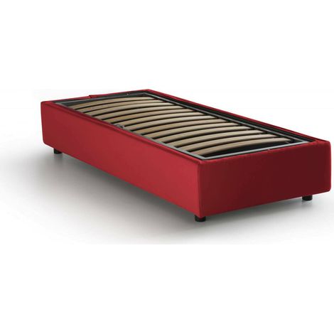 Talamo Italia Letto singolo Laura, Letto contenitore con rivestimento in tessuto, 100% Made in Italy, Apertura frontale, adatto per materasso Cm 90x200, Rosso, con imballo rinforzato