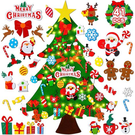 DIY-Weihnachtsbaum-Set aus Filz – 97 cm hoch – mit 41 Ornamenten – für Kinder und Kleinkinder – für Zuhause – Wanddekoration – Bastelset für Weihnachtsdekoration – Partyzubehör (1/5)