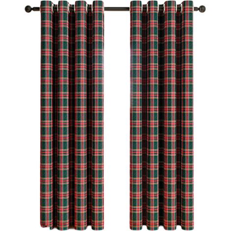 Rideaux Panneaux Décoratifs à Carreaux Écossais - Filtre à Lumière - Style Campagnard à Oeillets - pour Cuisine/Salon (1/4)