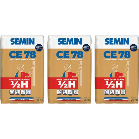 Enduit pour Joints de Plaques de Plâtre Semin - CE 78 - Temps de Prise 1/2 Heure - Sac de 25 kg (Lot de 3) (1/4)
