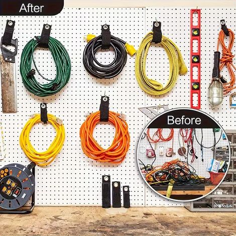 Sangles rangement câbles 9 pièces œillet métallique velcro résistant charge 22,6kg pour tuyaux outils garage atelier mur (1/5)