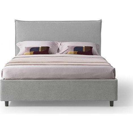 EVERGREENWEB Letto Matrimoniale con CONTENITORE 160x190 cm, Testiera in Tessuto Grigio Imbottita, Design Moderno, DELHI (1/5)