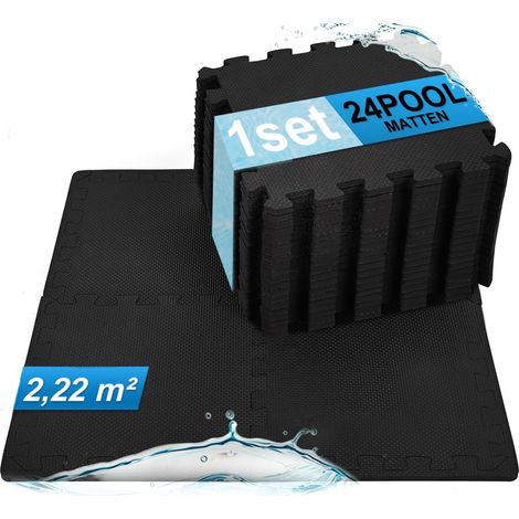 Lot de 24 Tapis de Protection pour Piscine Extérieur, Tapis Anti-Rayures pour Piscine/Bassin, Tapis sous Spa, Feuille de Sol, Noir (2,2 m²) (1/5)