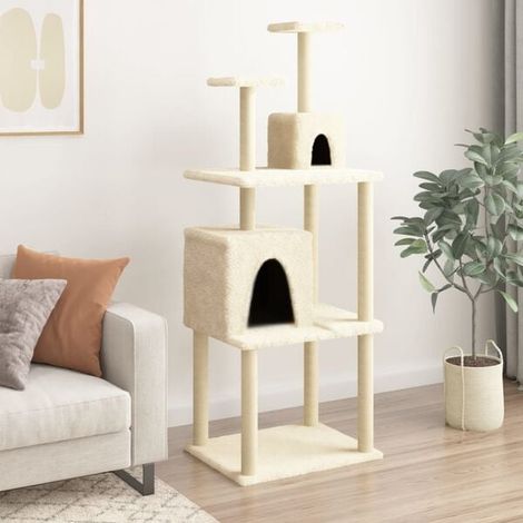Arbre à chat avec poteaux en sisal, couleur crème, 167 cm