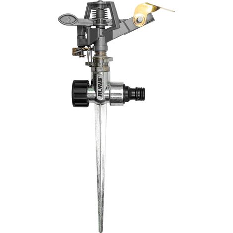 Arroseur asperseur réglable sur pic RURIS ZN450 - Arrosage grandes pelouses jusqu'à 450 m² - Angle réglable 0 à 360° - Portée 24 m - Zinc et laiton - Piquet inclus (1/5)
