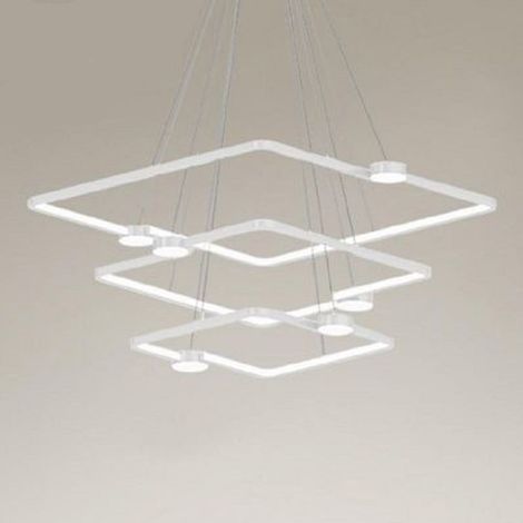 TrAdE Shop Traesio - Lampadario A Sospensione Led 112w 3 Quadrati Con Telecomando Design Moderno Bianco 71224 - (1/4)