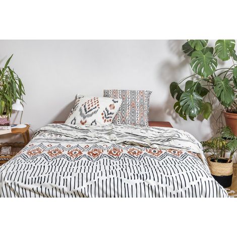 parure de lit (housse de couette + 1 taie d'oreiller) coton imprimé 140 x 200 cm ethnic (1/5)