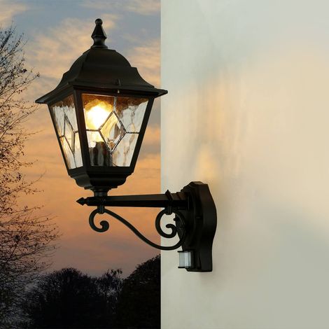 Außenwandlampe Bewegungssensor E27 Schwarz Rustikal Glas Metall Wandleuchte außen Hof