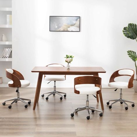 vidaXL Sillas de comedor giratorias 4 uds madera curvada cuero blanco (1/5)