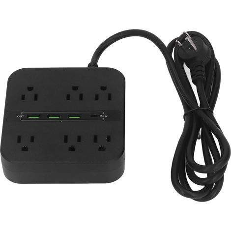 Multiprise 6 prises G 01, bloc prise bureau, USB multiport, noir, norme US 110-125V (1/5)