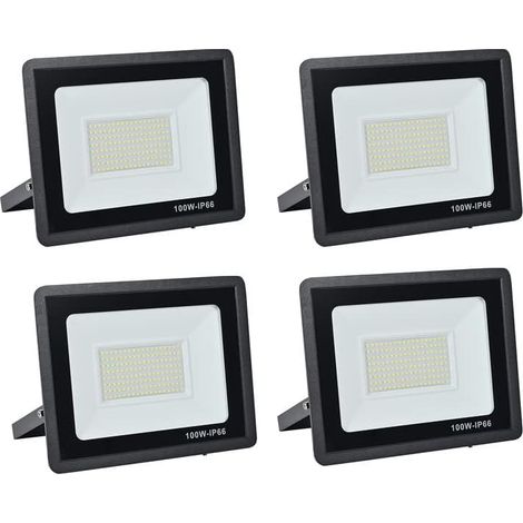 Projecteur LED Exterieur,100W 10000LM Spot LED Extérieur,6000K Lumière Extérieure,IP66 Etanche Eclairage de Sécurité,pour Jardins,Garages,Cours,Parkings,Chantiers,etc(Blanc froid-4pcs,100W)