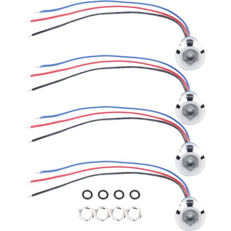 Lot de 4 voyants LED étanches 12mm, anode commune 110-220V rouge et bleu, composants de commande industrielle. (1/5)
