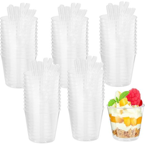 50 Tasses à Dessert,210ml Gobelets Plastique,50 Cuillères Incluses,Transparent Réutilisable,Fête Mariage Anniversaire