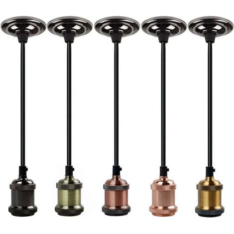 Portalámparas colgante E27, XU, con cable trenzado de 1,5 mm para bombilla LED E27, estilo retro Edison, ideal para restaurantes, salas de estar, dormitorios y cocinas (oro champán) PEBA KZQ - KZQ (1/4)