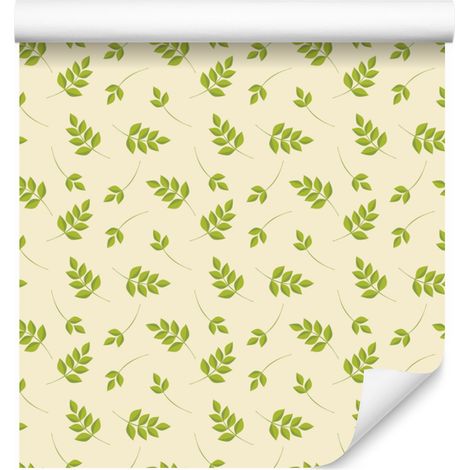 Papel pintado de hojas color crema y amarillo para salón y dormitorio, 50x1000 cm. (1/5)