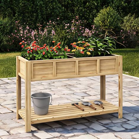 Potager surélevé en sapin avec séparateur et étagère 115 x 46 x (1/5)