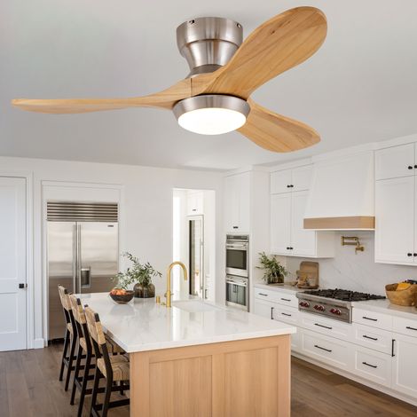 36 pouces Ventilateur de Plafond Encastré avec Éclairage et Télécommande, 3 Pales en Bois Massif à Extrémités Incurvées, 3CCT, Intensité Variable, Fonction Mémoire 6 Vitesses (1/5)